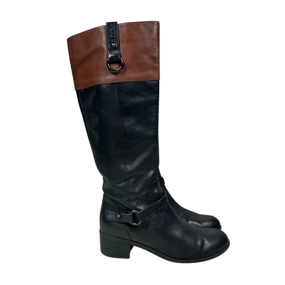 Bandolino Cavanna Black Brown‎ Leather Classic Riding Knee High Boots